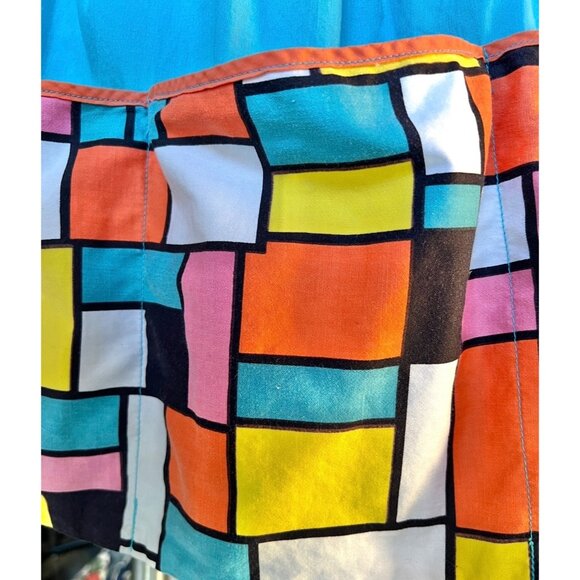 MCM Color Block Cotton Half Apron 4 Large Pockets VTG Turquoise Multicolor Gift - Picture 7 of 8
